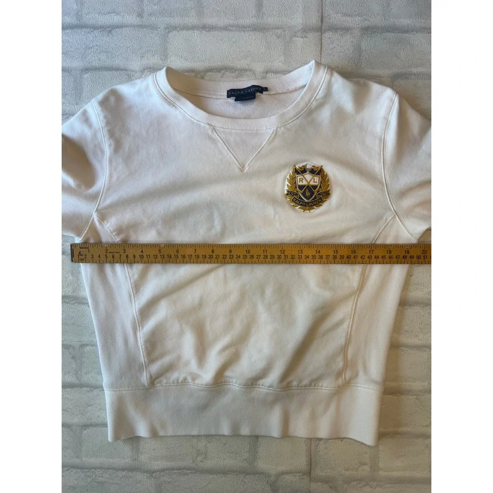 Ralph Lauren Kids White Crest Embroidered Sweatshirt Elbow Patches Large preppy